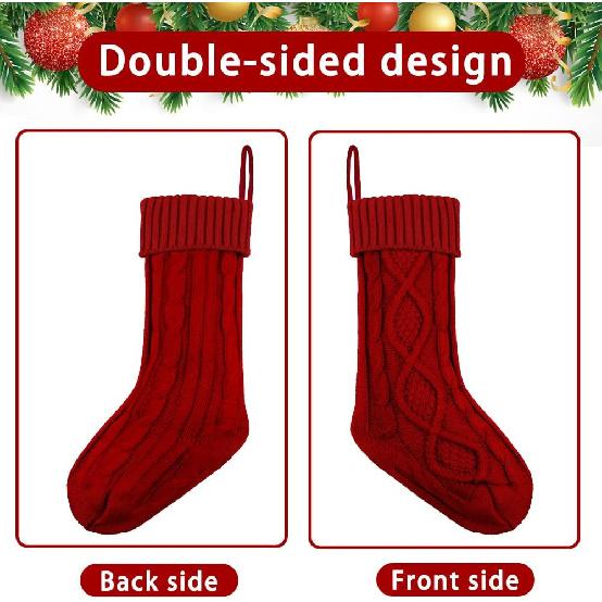 XIMISHOP 6PACK Christmas Stockings,18Inches Large Cable Knitted Stocking Personalized Xmas Hanging Stocking Decorations with Name Tags for Holiday