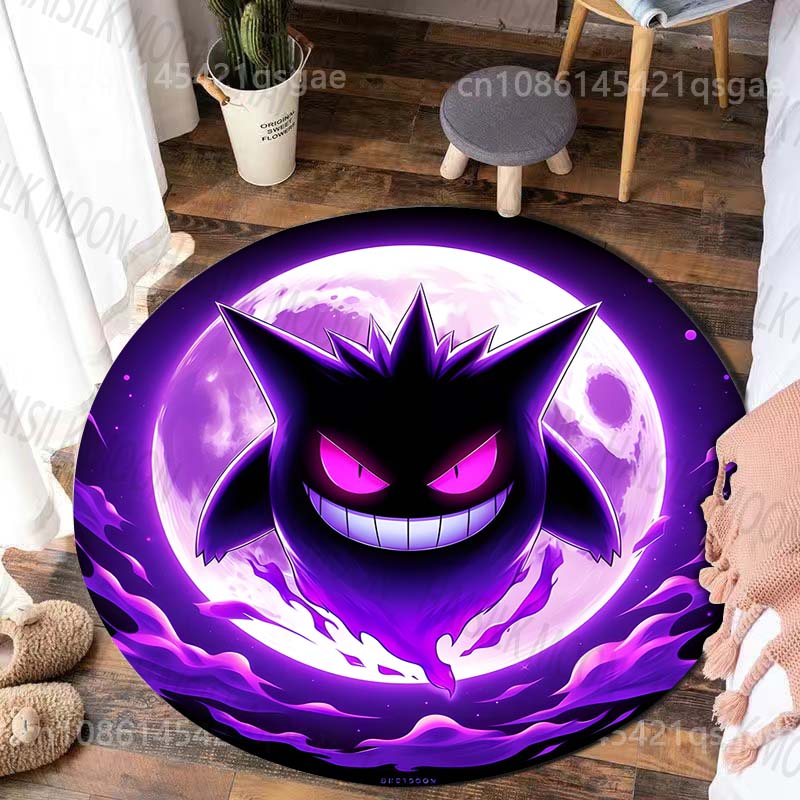 1PC Japanese Games P-Pokemon G-Gengar Print Round Carpet Rug for Living Room Bedroom Carpet Flannel Non-slip Rugs Gift Potdemiel