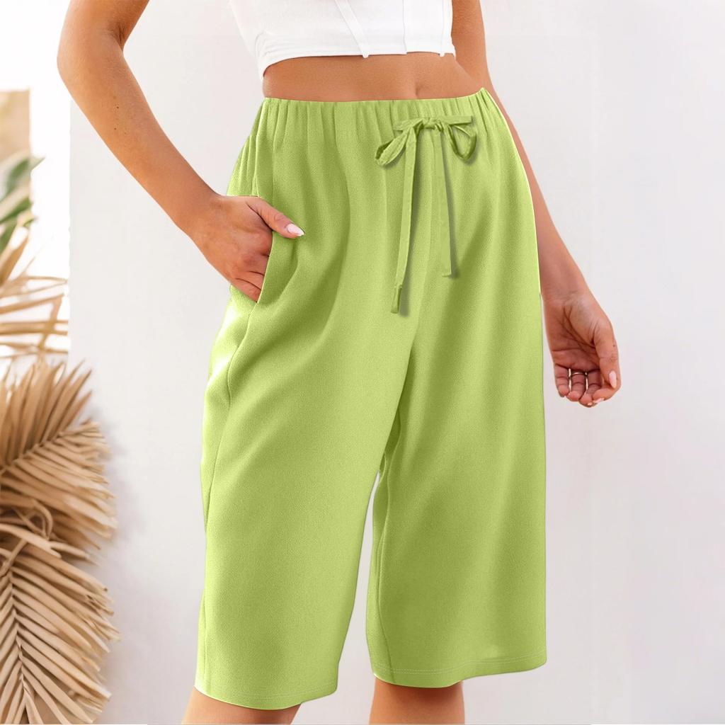 Women's Summer Elasticated Tie Waist Solid Colour Cotton & Linen Loose Shorts