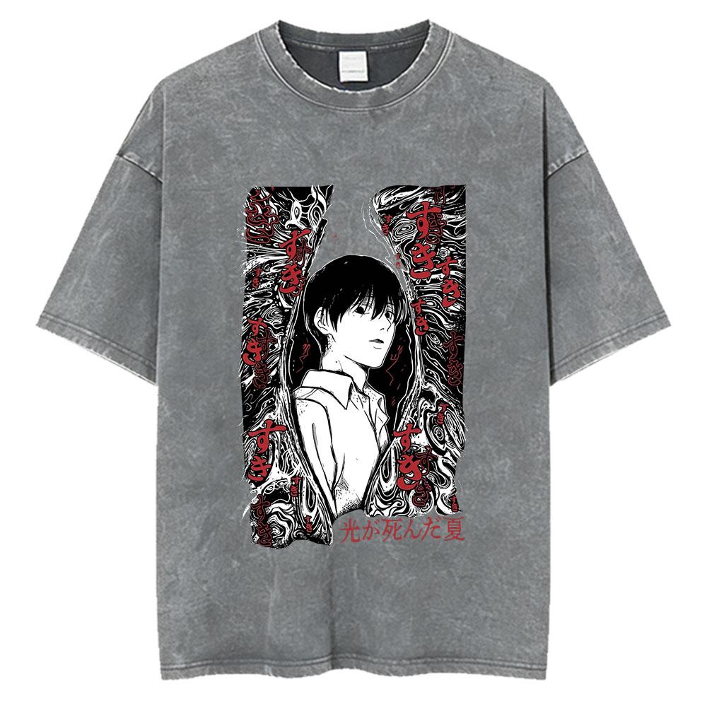 Vintage Washed Anime The Summer Hikaru Died TShirt Hikaru Yoshiki Fashion Harajuku Tshirts Mens Women Cotton Casual T Shirts