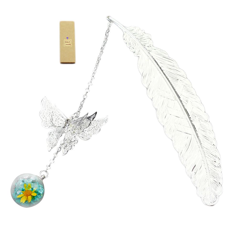 Retro Vintage Bookmark Design of Feather + Butterfly Metal Bookmarks Promotional Gift