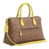 Coach Brown Signature Canvas Yellow Leather Trim Convertible Satchel Handbag for Daily Use
