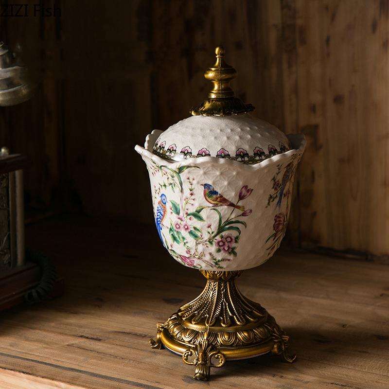 Retro Floral Pattern Storage Jars and Lid Dressing Table Ring Jewelry Box Cosmetic Jar Ceramic Crafts Candy Pots Aroma Can