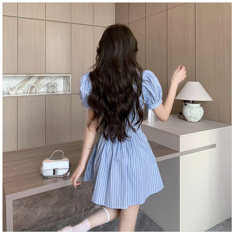 Women's College-Style Puff Sleeve Shirt Dress - Summer 2026 Petite Short Skirt Suit