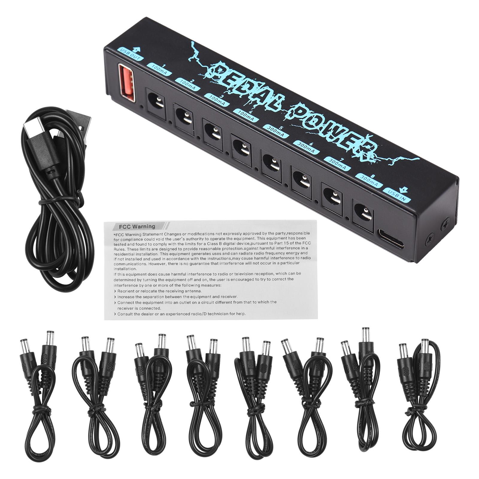 

Effector Power Supply 8 Isolated DC Output Guitar Pedal Power Guitar Isolated Power USB IN 5V 2.1A & 8 DC OUT 9V & 1 USB OUT чёрный