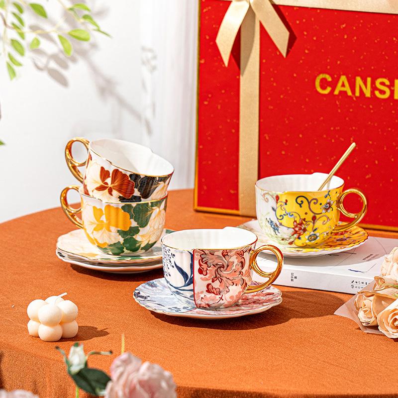 Coffee cup high-end exquisite ceramic cup and saucer set light luxury high-end British afternoon tea set wedding gift