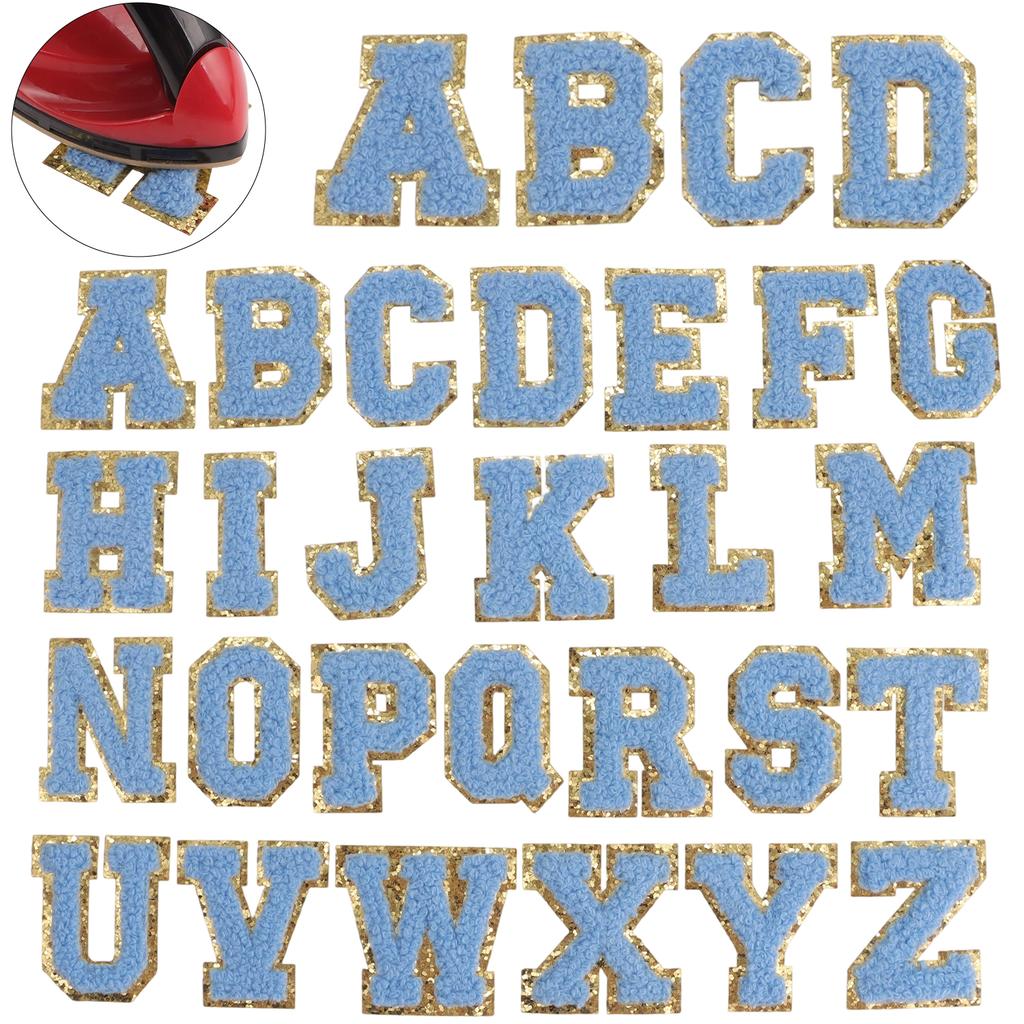 26pcs A-Z English Letter Glitter Pearls Rhinestone Patches Repair Embroidered Sew on Appliques,Patches for DIY Clothes Bags Hats