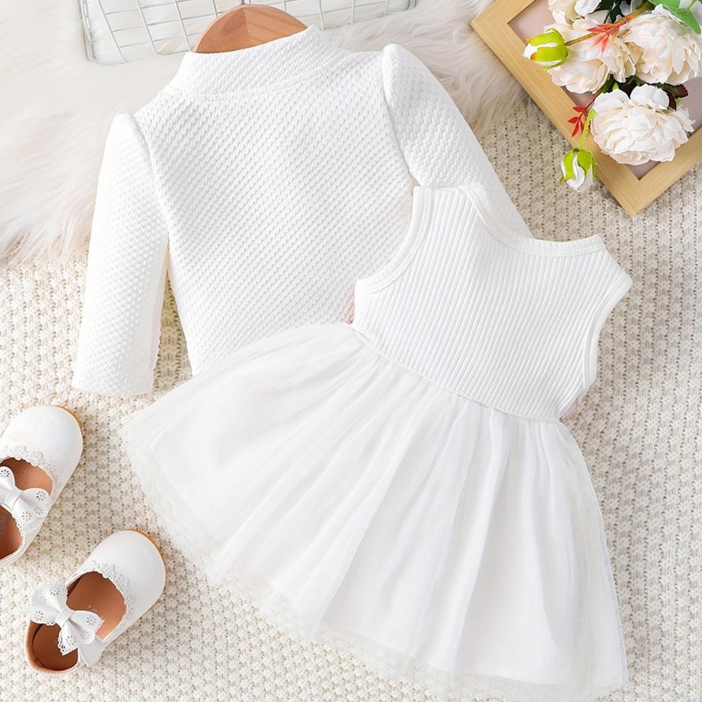 Çocuk Giyim Sonbahar Ve Kış Stili Bebek Tatlı Aplike Örgü Elbise Düz Renk Ekose Mont İki Parçalı Set