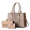 Women’s Trendy European Retro Crocodile Pattern Tote Bag Set, 3Pcs Convertible Top Handle Shoulder Crossbody Purse