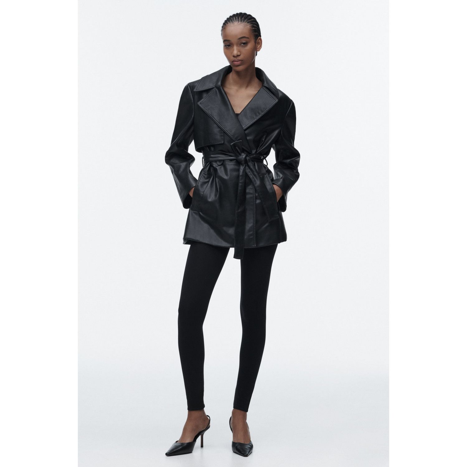 

SHORT FAUX LEATHER TRENCH COAT