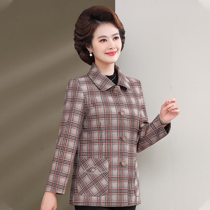 

Spring Plaid Jacket for Women - Stylish Top & High-Grade Wide-Leg Pants Suit for Middle-Aged & Elderly XL (80-95 jin)