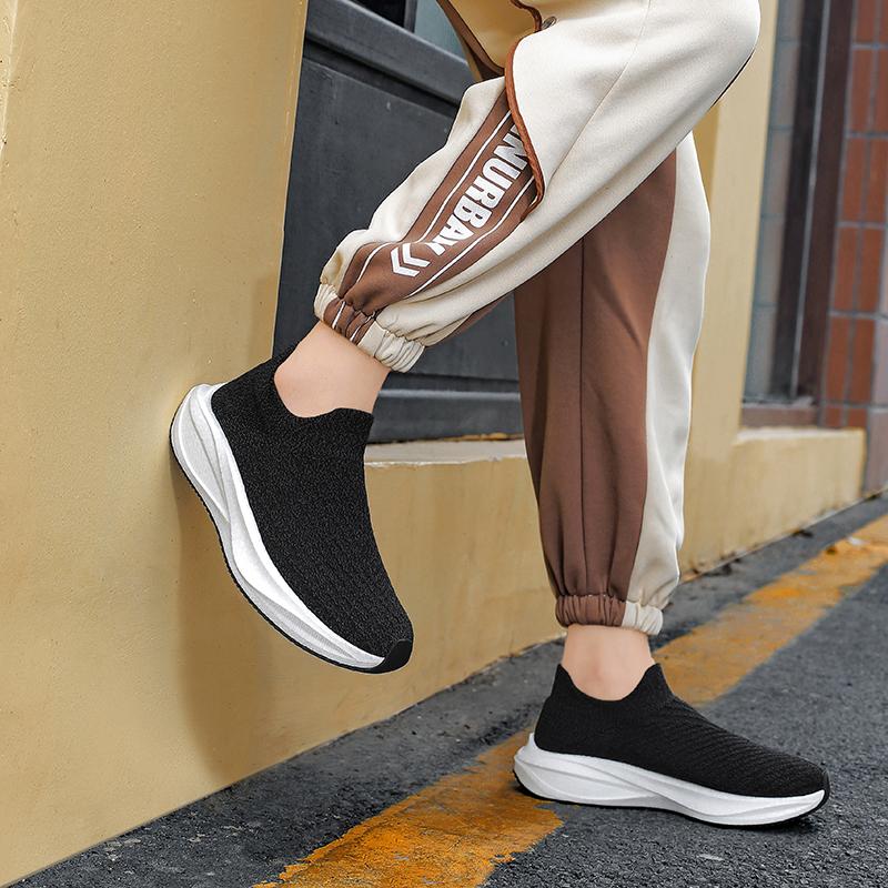 Unisex Ultra Light Flyknit Sock Walking Shoes Contrast Panel Non Slip Sport Sneakers Sizes 36-45 for Walking Travel and Daily Wear