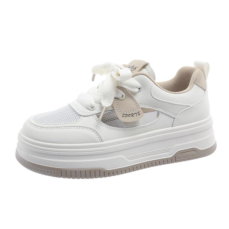 

Summer new versatile women s shoes mesh breathable hollow white shoes thick sole heightening flat bottom casual board shoes 40 хаки