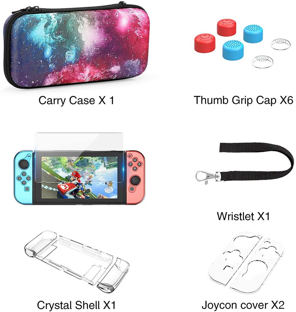 Etui na Switch Kompatybilne z Nintendo Switch, Zestaw 9 w 1 Akcesoriów z Etui do Przenoszenia, Dockowalny Etui Ochronne