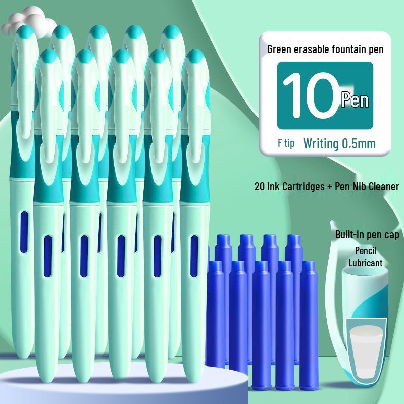 Erasable Heat-Sensitive Fountain Pen for Third-Graders, Ergonomic Design with Replaceable Crystal Blue Ink Cartridge