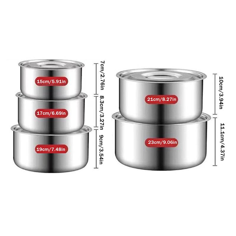 3/5 Stück Edelstahlschüssel mit Deckel Gedämpfte Eierschüssel Vielseitige Anti-Fall Metall-Rührschüssel für die Heimküche