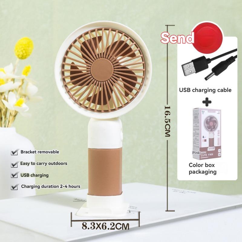 

Простой домашний настольный мини-USB перезаряжаемый маленький маленький электрический вентилятор для студентов с держателем для мобильного телефона в общежитии коричневый