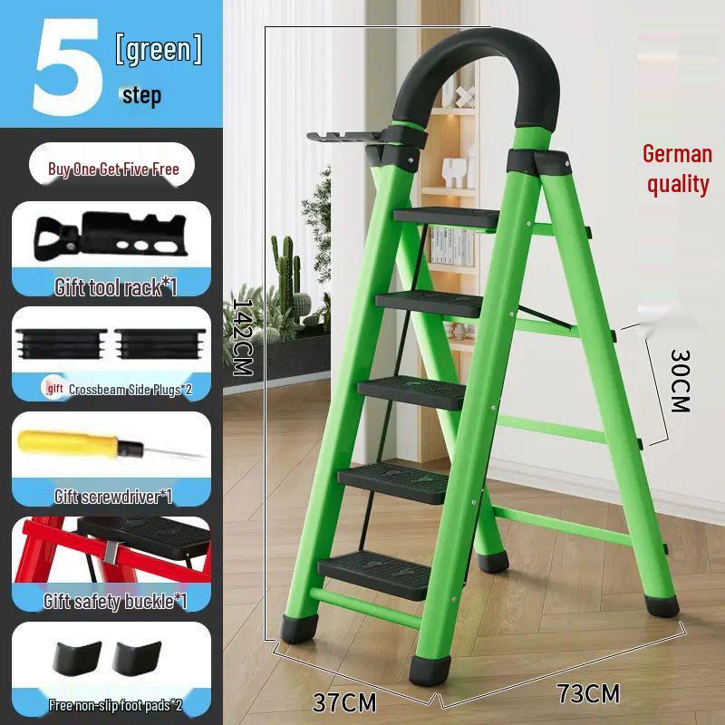 Multi-Functional Telescopic A-Frame Folding Ladder - Thick Carbon Steel Step Ladder for Indoor Use