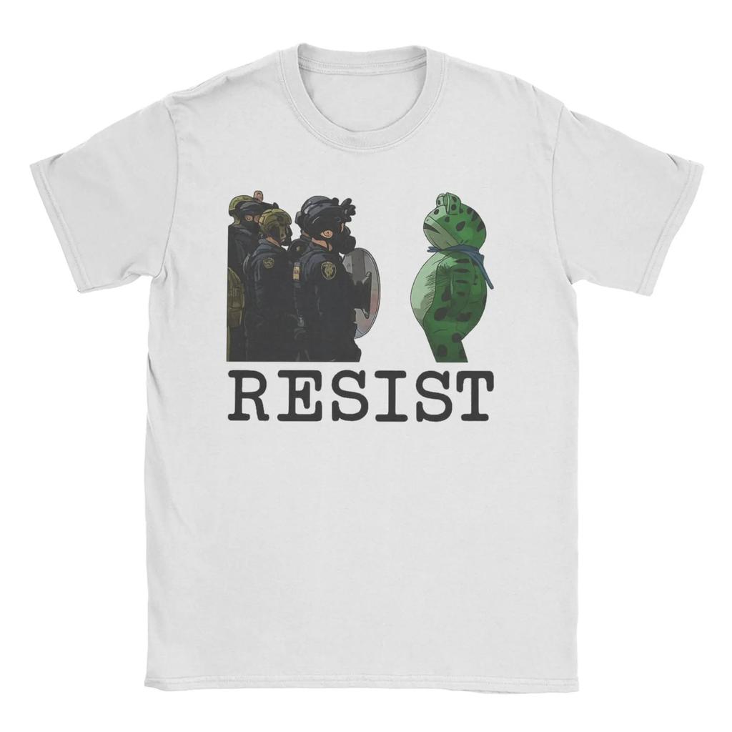 Śmieszne koszulki z memami Resist Portland Żaba Rage Against The Machine Sztuka z żabą Bawełniana koszulka z krótkim rękawem Dekolt O Ubrania Unisex