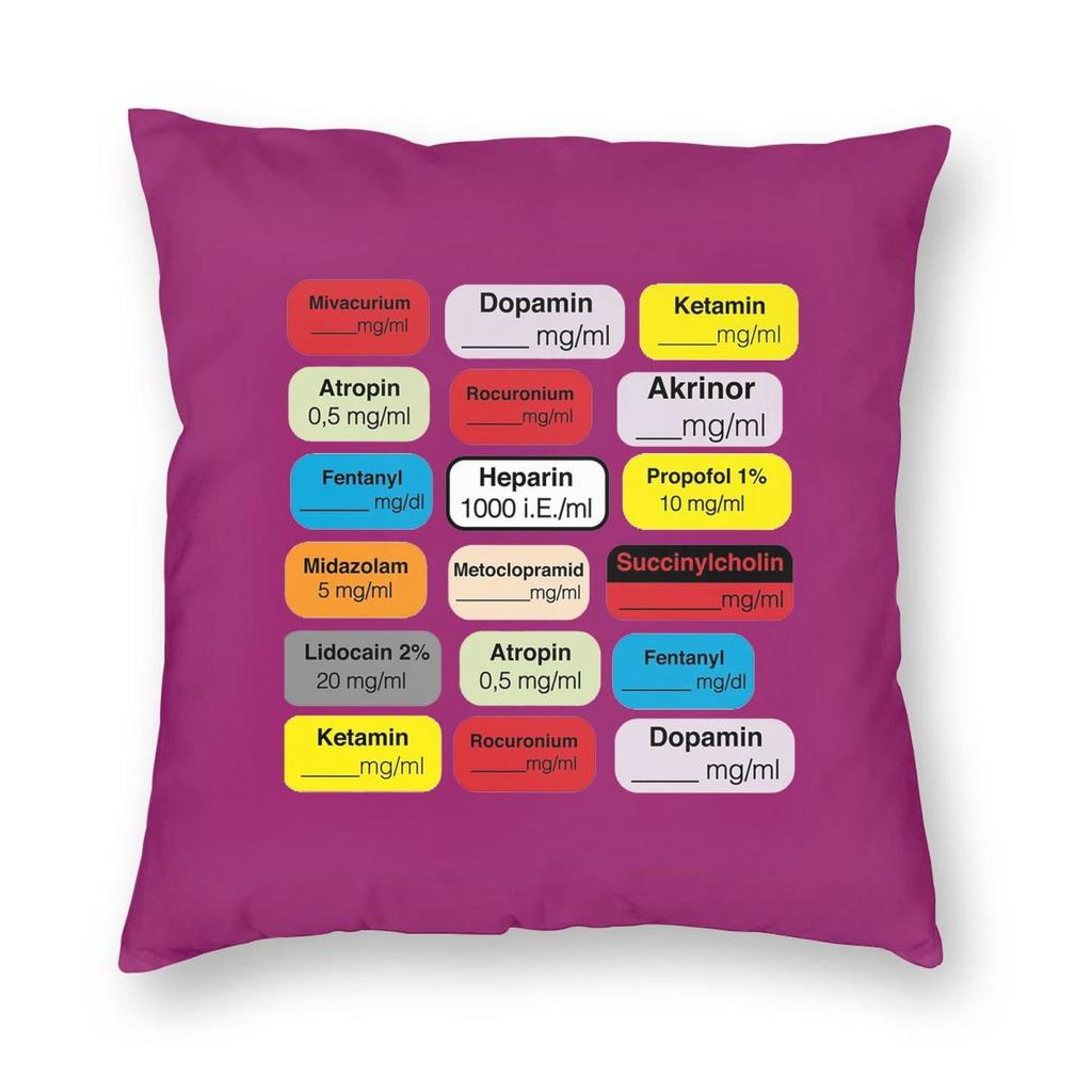 Anesthesia Medication Square Pillowcase Pillow Cover Cushion Throw Pillow for Home Bedroom Car