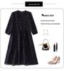 Floral Print Tie-Up Dress with Ruffle Lace for Mid-Age Moms - Long Sleeve, Over-the-Knee, Age-Reducing Design