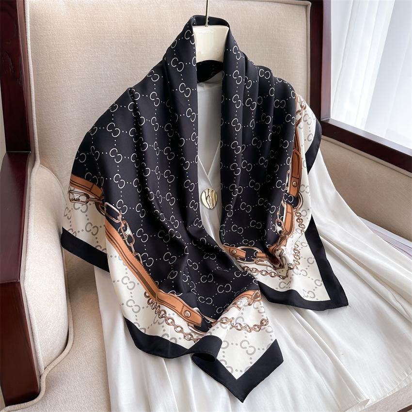 Fashion printed silk scarf twill silk high quality square scarf women's headscarf 91x91cm travel shawl autumn and winter scarf
