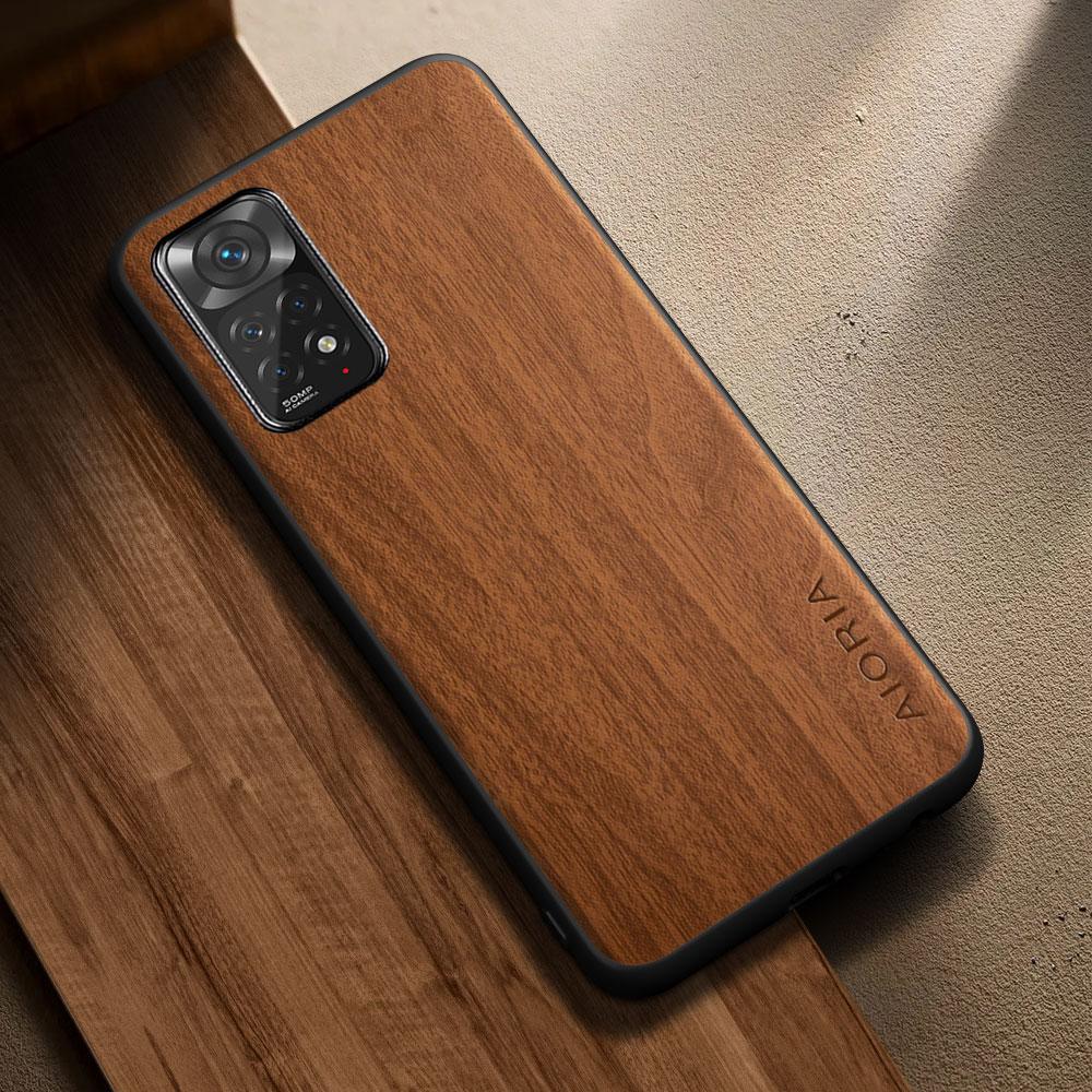 For Xiaomi Redmi Note 11 10 Pro Plus Max 11S 10S Case Capa Funda Simple Stylish Wooden Pattern Pu Leather Phone Cover Coque
