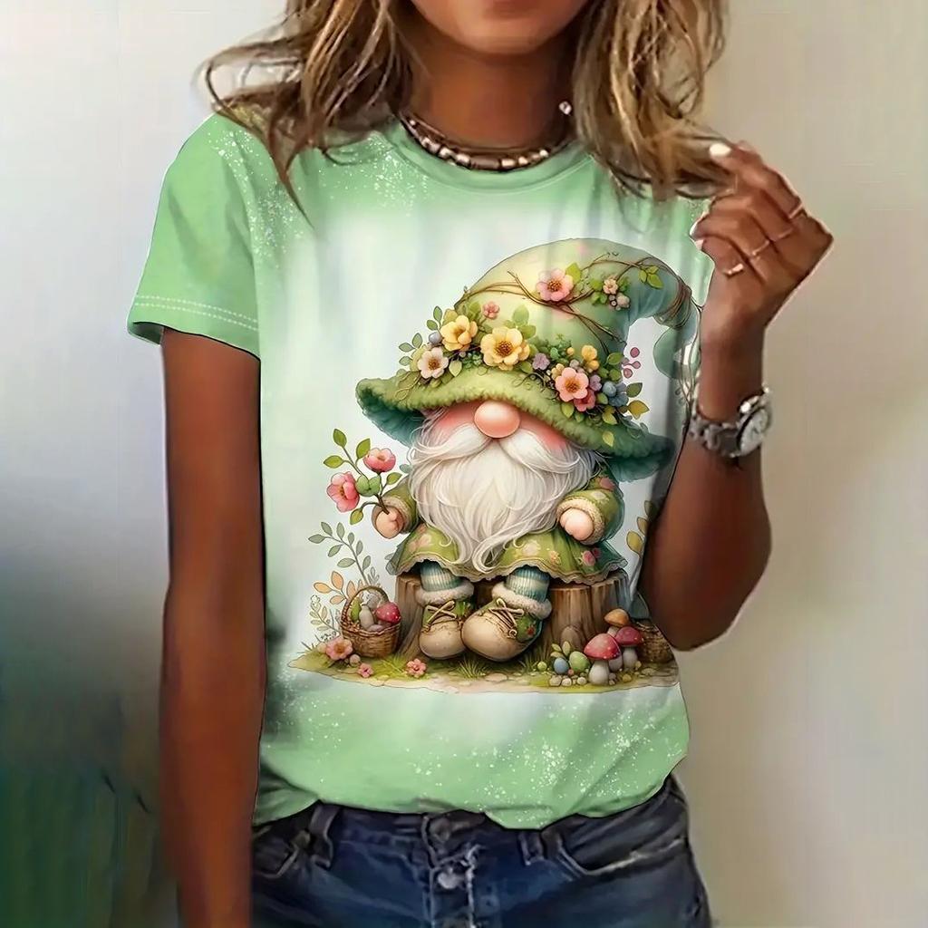 Damen T-Shirt für den Sommer, Cartoon-Druck, lässig, kurzärmelig, Kaninchen-T-Shirts, weiblicher V-Ausschnitt, übergroße Kleidung, modischer Pullover