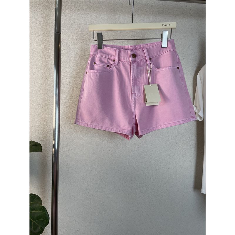 

Super Beautiful Pink! Mo New Arrival High Waist Wash Pink Denim Shorts Female Full Appearance Retro Simple and Thin Easiest for Match Washing powder 25