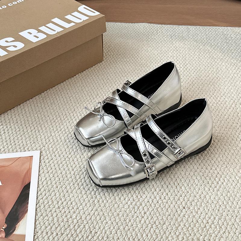 

Внутреннее увеличение высоты Французские балетки одинарная обувь женская весна и лето новая ретро бант перекрестный ремешок туфли Мэри Джейн тренд 40 серебряный