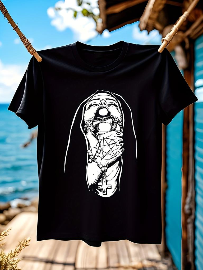 Black Cotton Tshirt with Sister Satan Graphic Print Edgy ...
