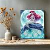 Gentle Pearl-Inlaid Little Mermaid Frameless Art | Moonlit Sea Rock Bg, Handmade 3D Pearl Craft, Ideal for Creamy, Ocean Home Decor