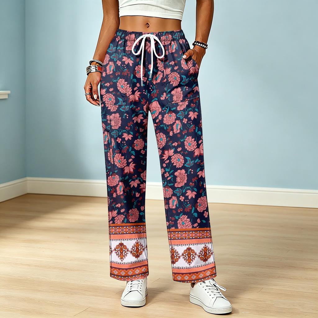 Women's Color Drawstring Elastic Waist Scrub Pants with Pockets for Work and Casual Wear