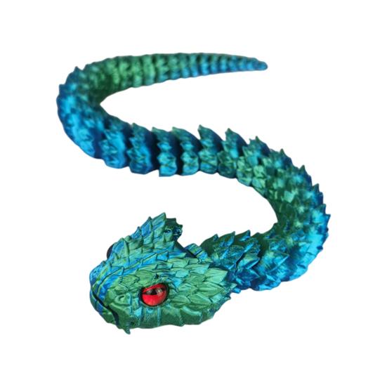 

3D-печатная фигурка змеи с подвижными суставами, фигурка змеи, шарнирная модель животного, игрушка для домашнего офиса, книжной полки, украшения рабочего стола, орнамент синий/зелёный