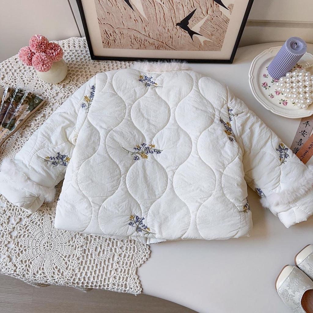 Girls' Korean-Style Winter Cotton Jacket with Fur Trim - BWB079