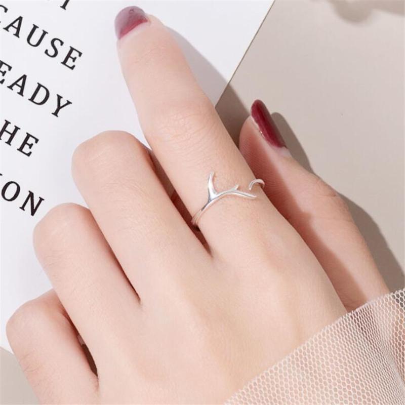 Fashion Antlers Smooth Temperament 925 Sterling Silver Jewelry Personality Geometric Branches Simple Opening Rings TYB002