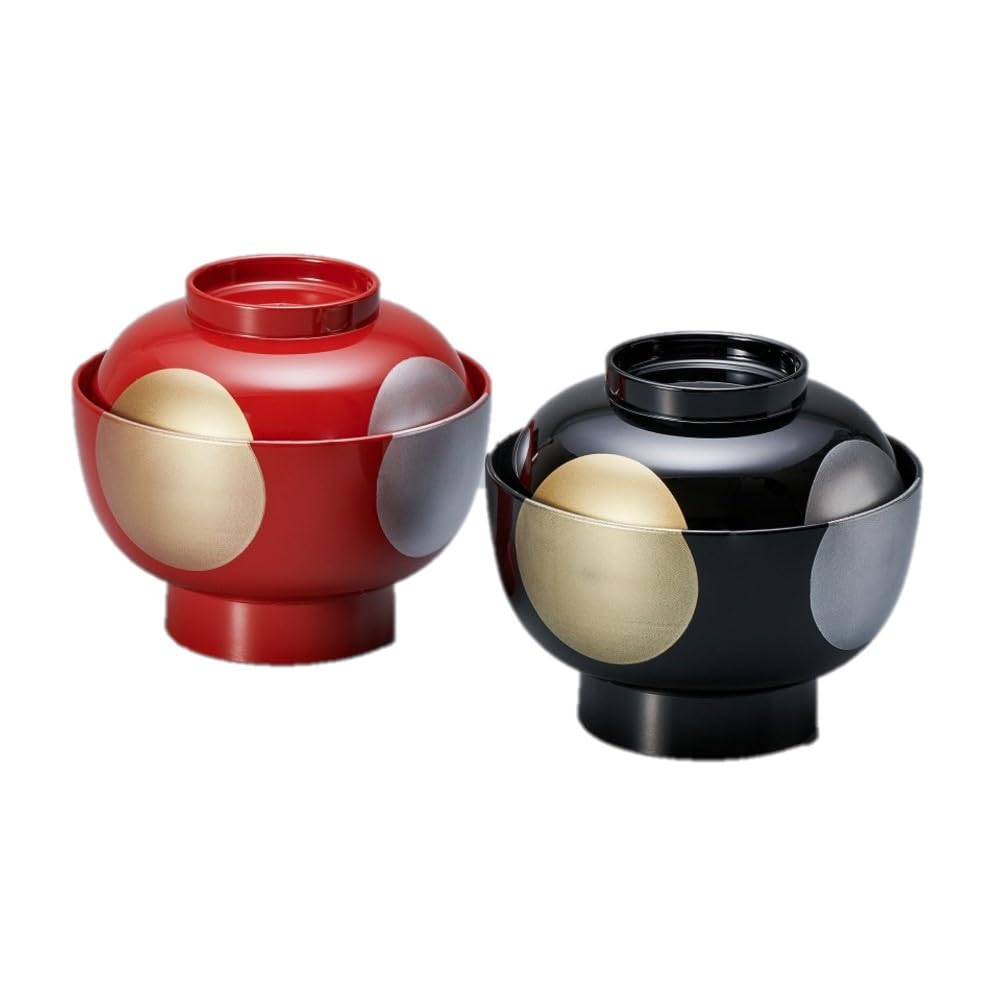 

Kitaichi Lacquerware Store Pair of Sun and Moon Zoni Bowls and KZ2247TA (Black Vermilion)