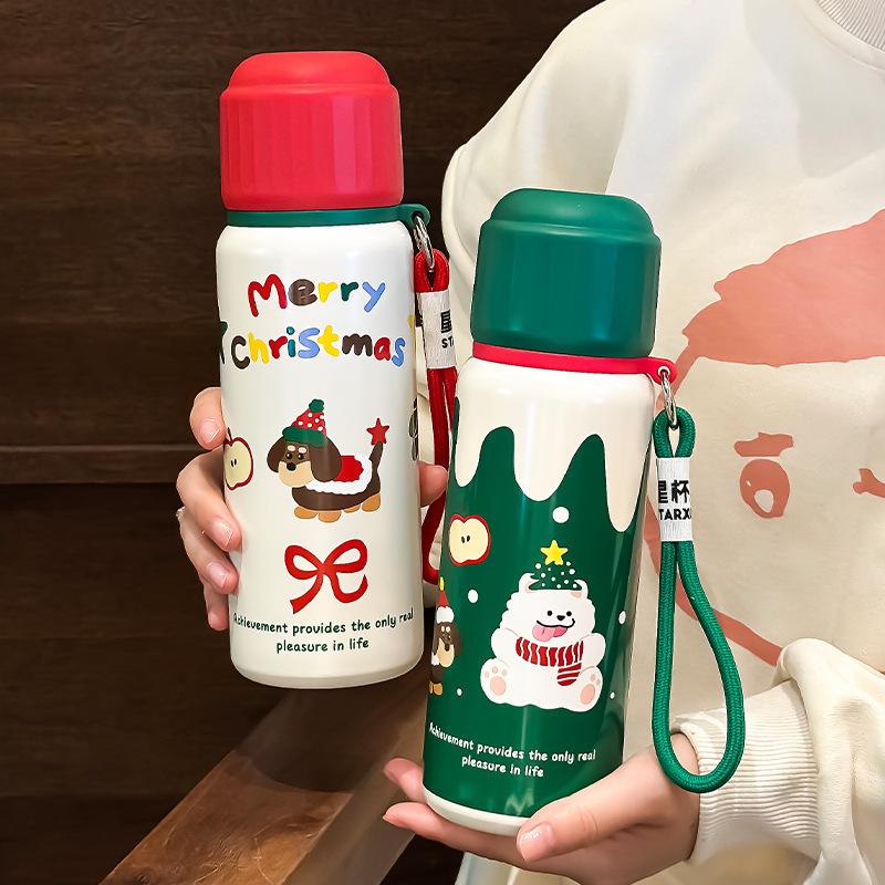 New Christmas Stainless Steel Cartoon Straw Thermos Cup Cute Children's Portable Water Cup Gift