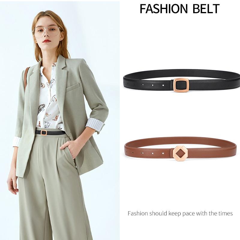 Women'S Leather Belt Wind Belt Women'S Decoration Simple Business Matte Alloy Cowhide Pants Belt