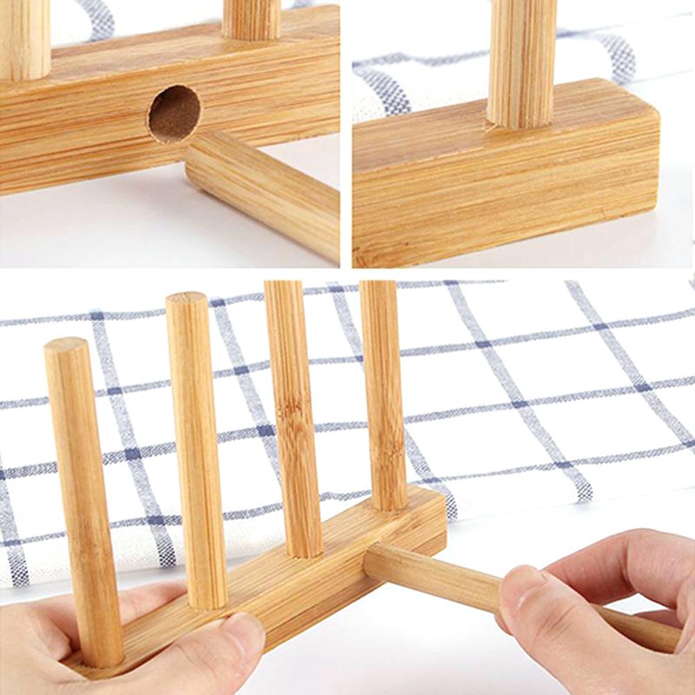 Bamboo Bowl Organizer Flatware Rack Drain Dish Drainer Storage Shelf Plate Stand Pot Lid Holder
