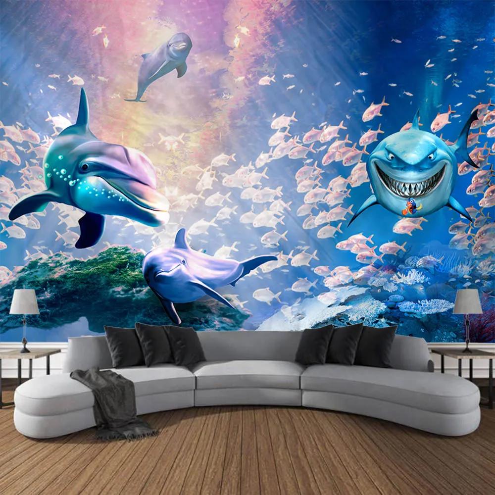 Home Decoration Tapestry Psychedelic Forest Underwater Shark Wall Hanging Hippie Background Living Room Dormitory Decoration