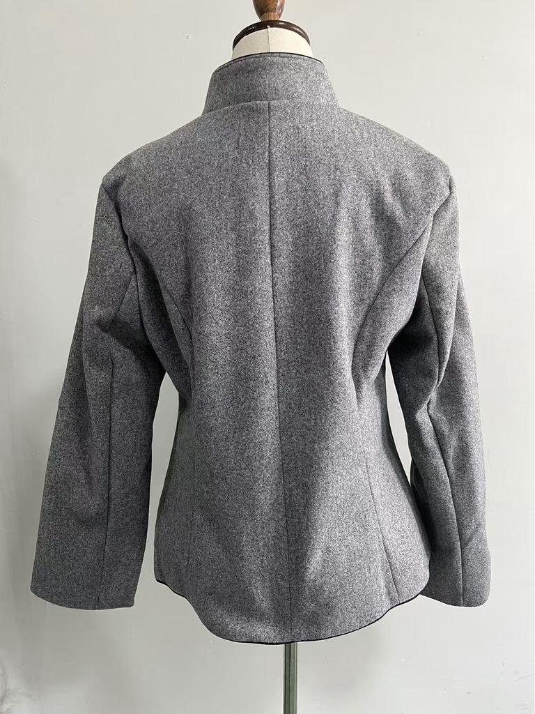 2025 Spring Women's Woolen Vintage Color Block Stand Collar Coat