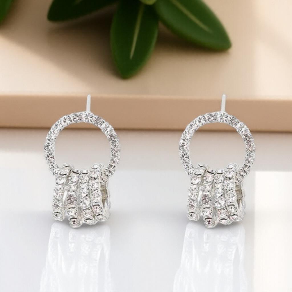 KISMIS 1Pair Fashion Elegant Women Crystal Hoop Earrings Micro Insert Rhinestones Geometric Hollow Circle Stud Earrings