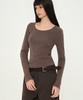 MUSINSA STANDARD WOMAN Pigment Ribbed Slim Scoop Neck Long Sleeve T-Shirt [Brown]