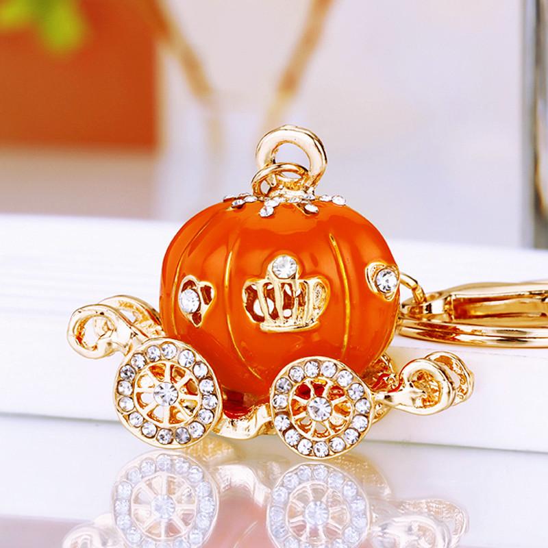 Full Rhinestone Crystal Pumpkin Keychains Car Keyrings Women's Bags Decoration Keychain Gifts Holiday Jewelry