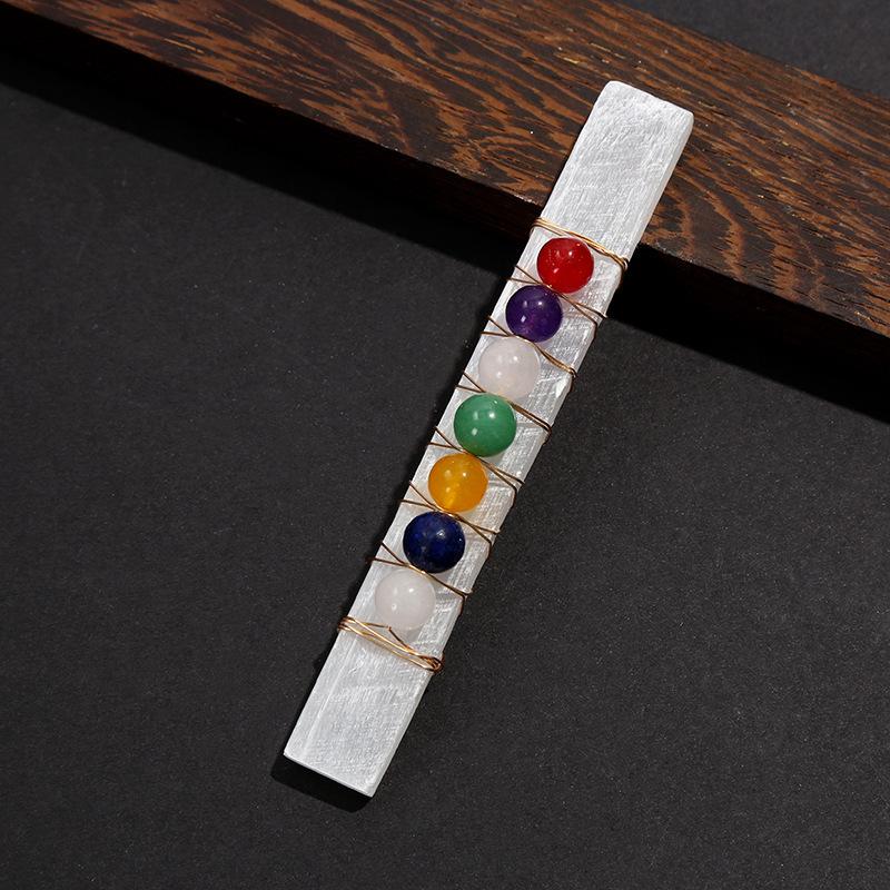 Natural Selenite Stick Wire Wrapped 7 Chakra Stones Healing Rock Stone Specimen