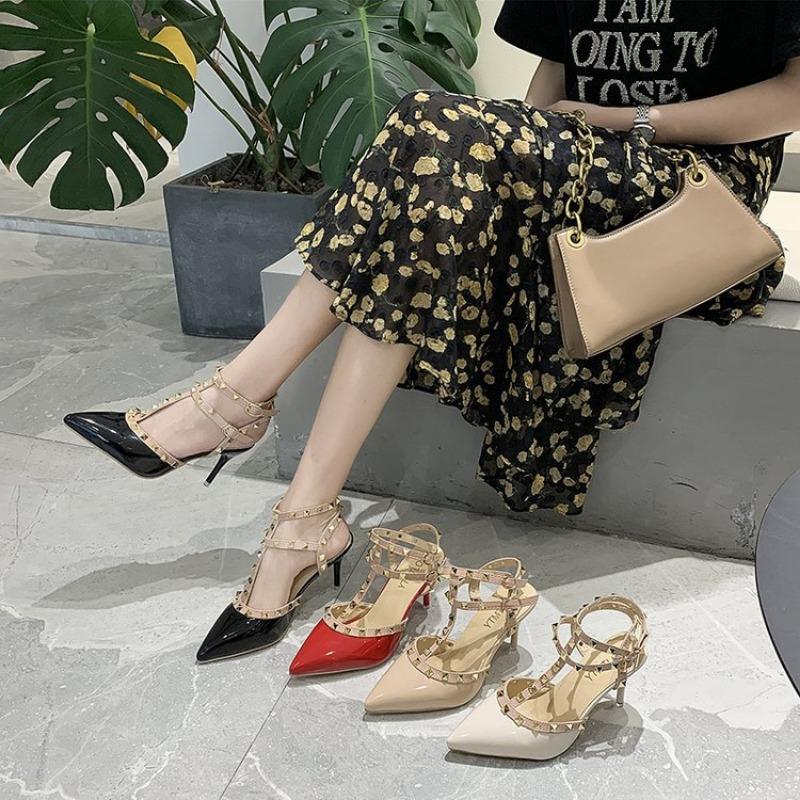 Women's Fashion Sexy 2025 New Buckle Rivet Decorated Pointed High Heels Dress Dating Wedding Banquet Party Stiletto High Heels