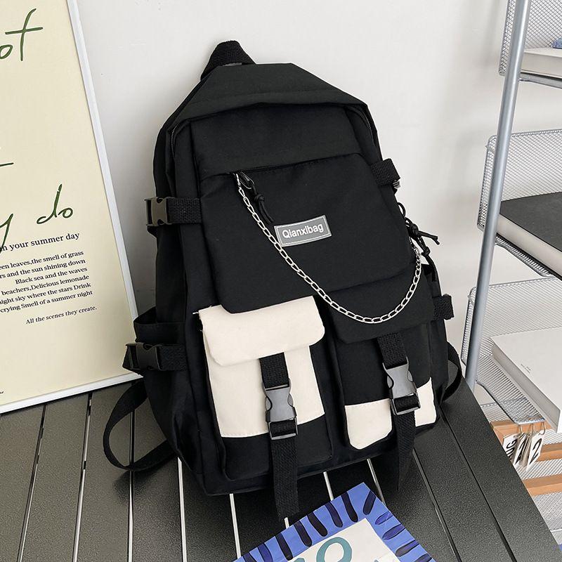 

Schoolbag Junior High School Women College Student High School Student Backpack Large Capacity 2025 New Korean Style Fashionable All-Matching Simple Black + No pendant