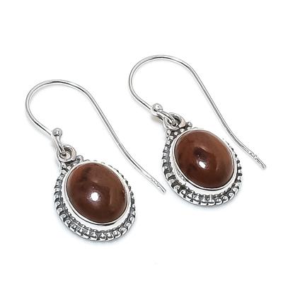 Natural Mahogany Obsidian Gemstone 925 Solid Sterling Silver Earring 1.25" G3s13