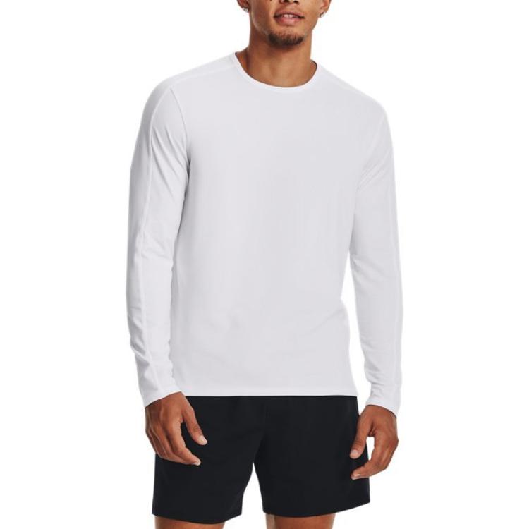 Under Armour Meridian Solid Training Comfortable Soft Crew Neck Knit Long Sleeve T-Shirt Men Tops White 1379672-100